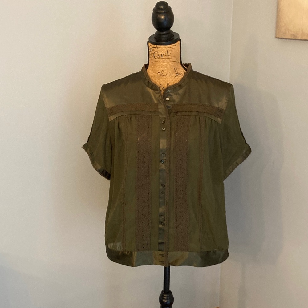 Lane Bryant Dark Green Blouse with Lace Accents Women Size 14/16